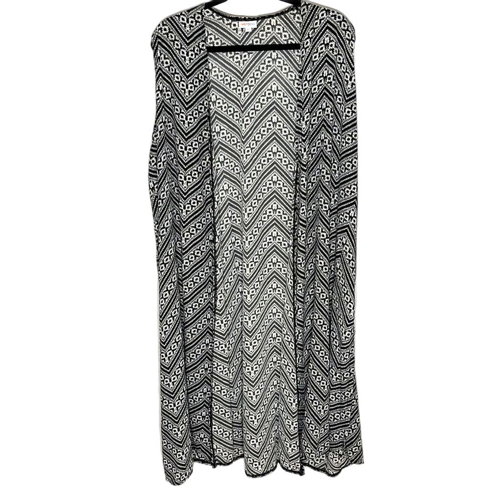 LuLaRoe Kimono Vest Black White Patterned  Size XL